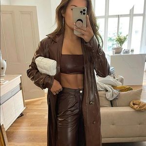 Chocolate faux leather crop top